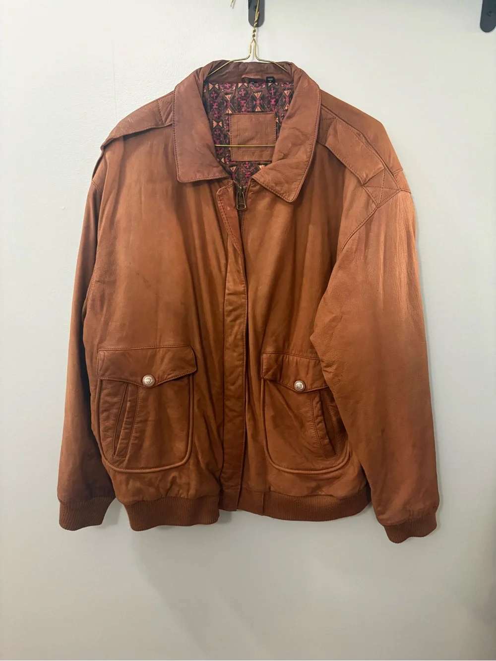 Women's Vintage Brown Leather Bomber Jacket